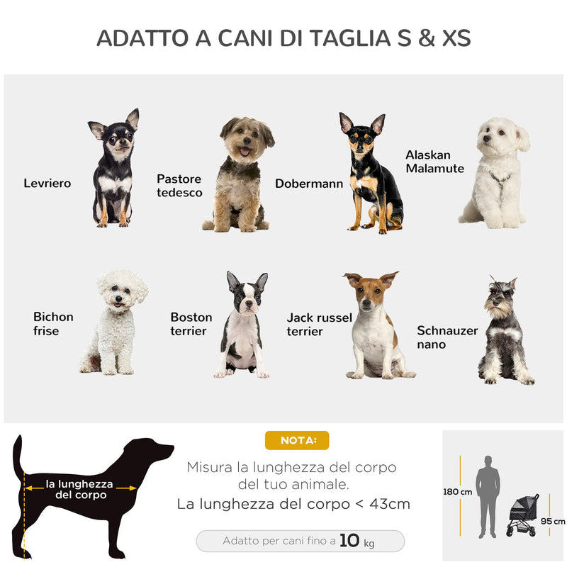 Passeggino per Cani Taglia Piccola 76,5x52x95 cm in Acciaio e Tessuto Oxford Nero