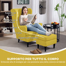 Poltrona con Poggiapiedi in Stile Moderno 75x83x104 cm in Tessuto Effetto Lino e Legno Giallo   