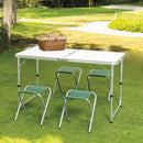 Set Tavolo Valigia con 4 Sgabelli Richiudibili Pic-Quick Salvaspazio in MDF e Alluminio Bianco e Verde      