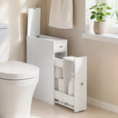 Mobile Bagno Slim Salvaspazio 16x48x58 cm con 2 Cassetti e Vano Aperto in MDF Bianco      