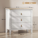 Cassettiera per Camera da Letto a 3 Cassetti 80x40x78,5 cm con Maniglie in Finta Pelle in Legno Bianco  