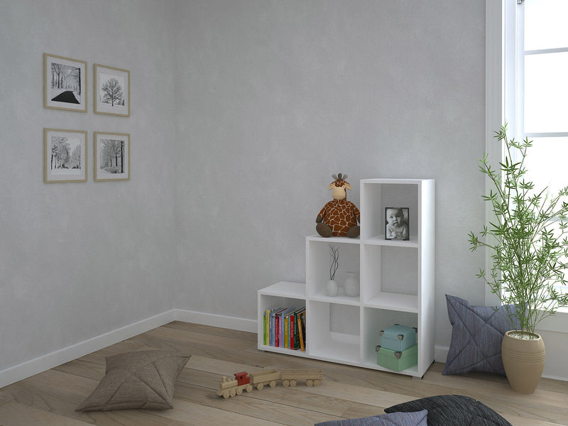 Libreria 6 Ripiani 104x33x109 cm a Forma di Piramide Bianca