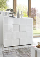 Madia Moderna 2 Ante Design a Scacchi Modello Dama 121x42x111 cm Bianco Lucido