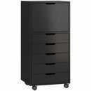 Mobile Archivio Porta Stampante 48x40x100 cm con 5 Cassetti e Ruote in Truciolato e Acciaio Nero      