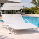 Lettino Lounge 2 Posti da Esterno 200x145x135 cm Tetto Parasole Anti UV Telaio Tubolare Bianco      