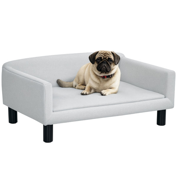 online Cuccia Divano per Cani da Interno 82x54x36 cm in Legno di Betulla e Rivestimento Effetto Velluto Grigio Chiaro