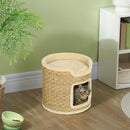 Albero Tiragraffi per Gatti Fino a 5 kg Alto 37 cm a 2 Livelli con Nicchia e Corda in Sisal Cachi      
