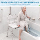Sedia per Vasca da Bagno 86x60x89-101 cm con Schienale e Bracciolo Altezza Regolabile in 10 Livelli Fino a 136 kg Bianco      