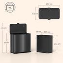 Pattumiera 29,7x17,4x30 cm Capienza da 8L con Coperchio e Secchio Interno Rimovibile in Acciaio Inox Nero      