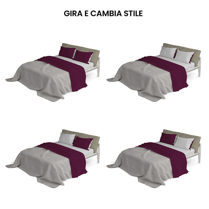 Set Lenzuola Sopra Sotto e Federe Doubleface Prugna\/Grigio Chiaro Varie Misure
