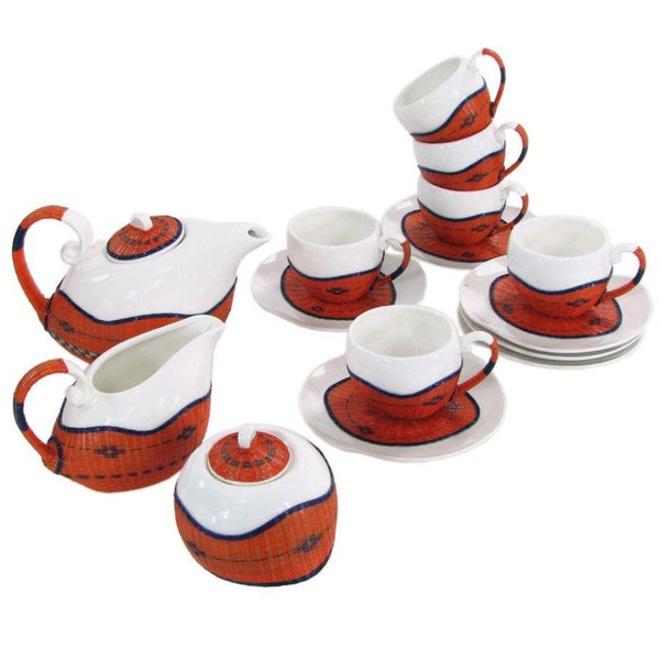 prezzo Set Tazze The 9 Pezzi con Teiera e Lattiera in Porcellana Decoro in Bambù Arancione