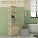Colonna Bagno con 3 Ripiani e Cesto Portabiancheria in Tessuto 44x33x160 cm in Legno di Bambù 