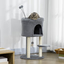 Albero Tiragraffi per Gatti 44,5x44,5x73,5 cm con Casetta e Lettino Pali in Sisal e Palline Grigio