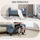 Panca Fondoletto Braccioli Trapuntati e 2 Cuscini 115,5x45x56 cm in Ciniglia e Legno Grigio-Blu e Nero  