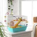Gabbia per Criceti 45x28x37 cm con Ruota Casetta Ciotola Rampe e Serbatoio in Acciaio PS e PP Bianco e Azzurro      