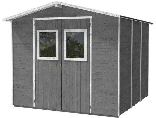 Gartenbox aus Holz für Werkzeuge 238 x 245 x 214 cm mit 2 Türen und Fenstern Ecla Grey online