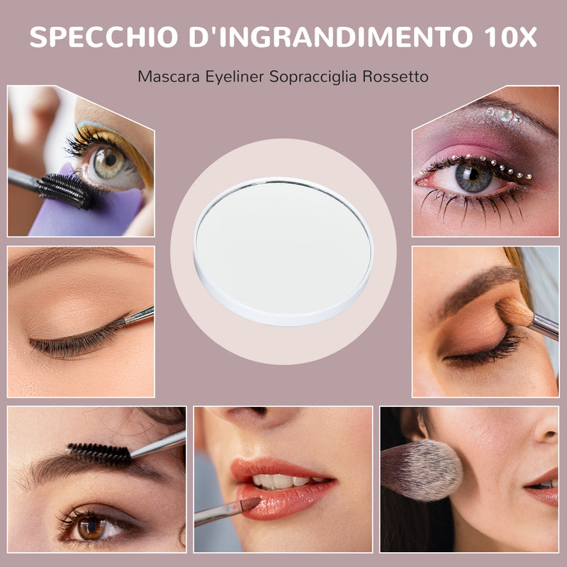 Specchio da Tavolo in Vetro con 14 Luci LED Regolabili e Ricarica USB 62,5x14x49,5 cm  per Trucco Make up Bianco  