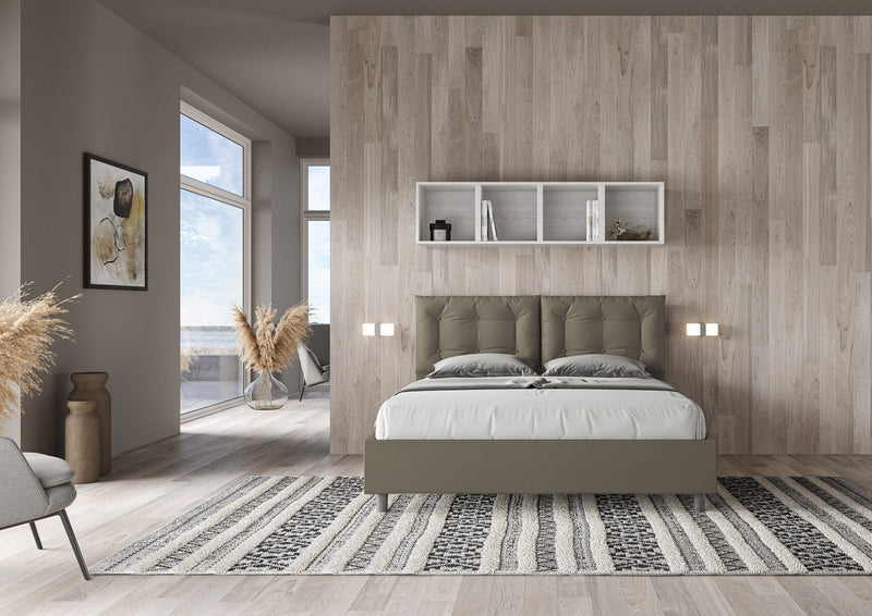 Letto Matrimoniale con Alzata Comoda Imbottito in Similpelle Annalisa Cappuccino Varie Misure