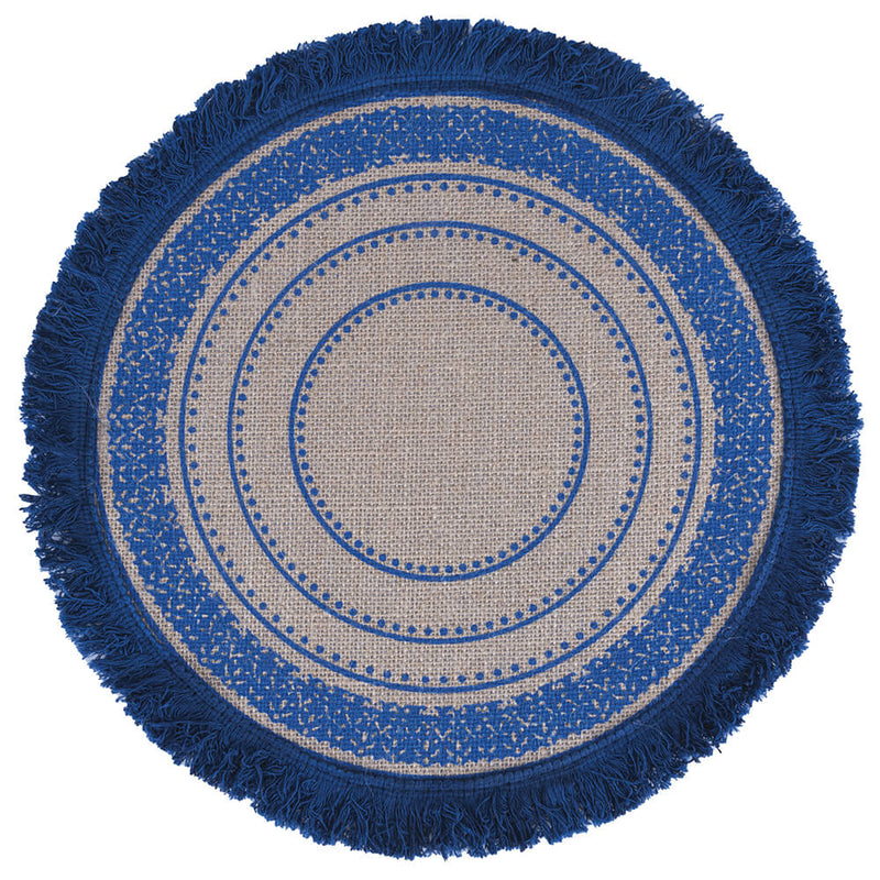 Set 6 Tovagliette Ø38 cm  in Juta VdE Tivoli 1996 Blue Blu e Beige