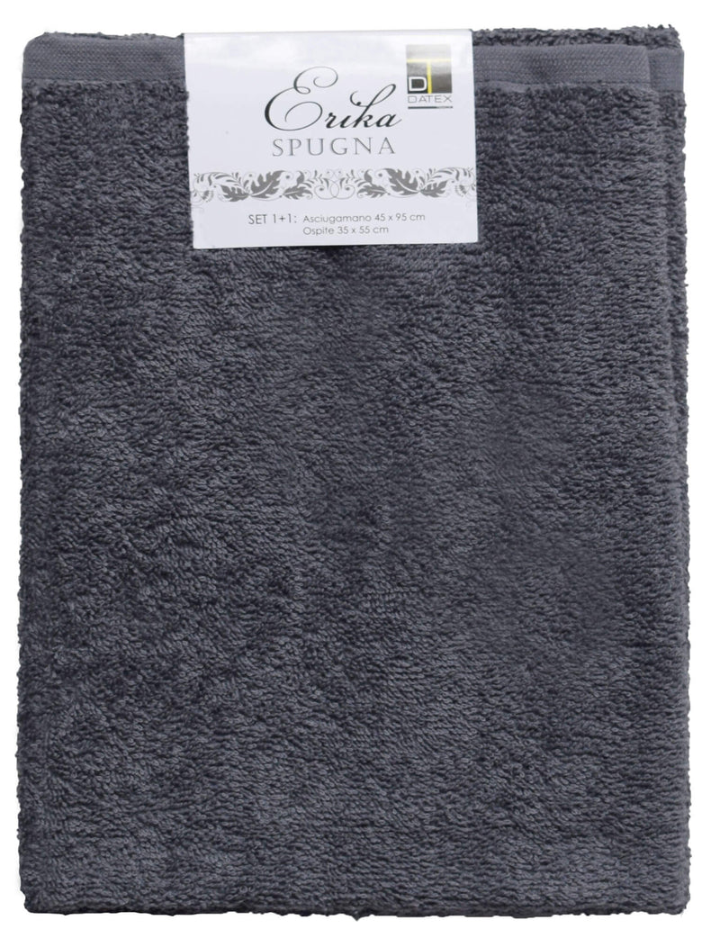 Set Spugna Asciugamani Ospite + Salvietta Grigio Scuro