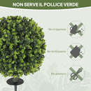 Set 2 Piante Artificiali di Bosso da 40 cm con Picchetto Integrato per Interno ed Esterno in PE Verde      