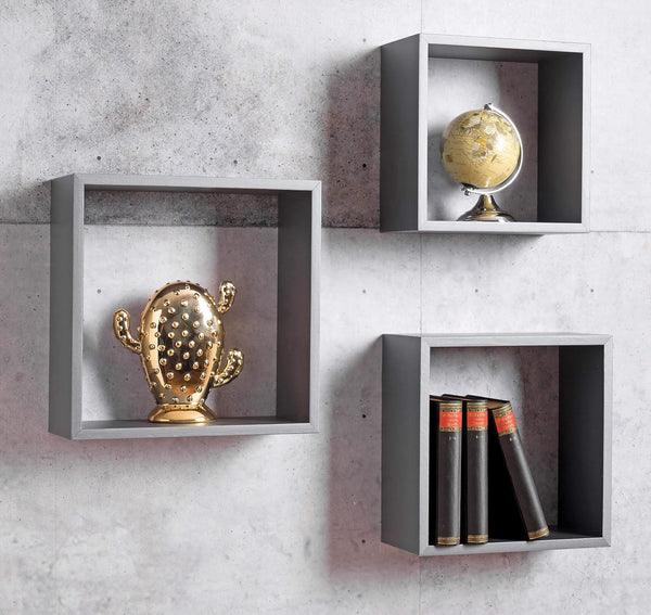 prezzo Set aus 3 quadratischen Wohnzimmer-Wohnwänden aus grauem MDF in Fumer Tris