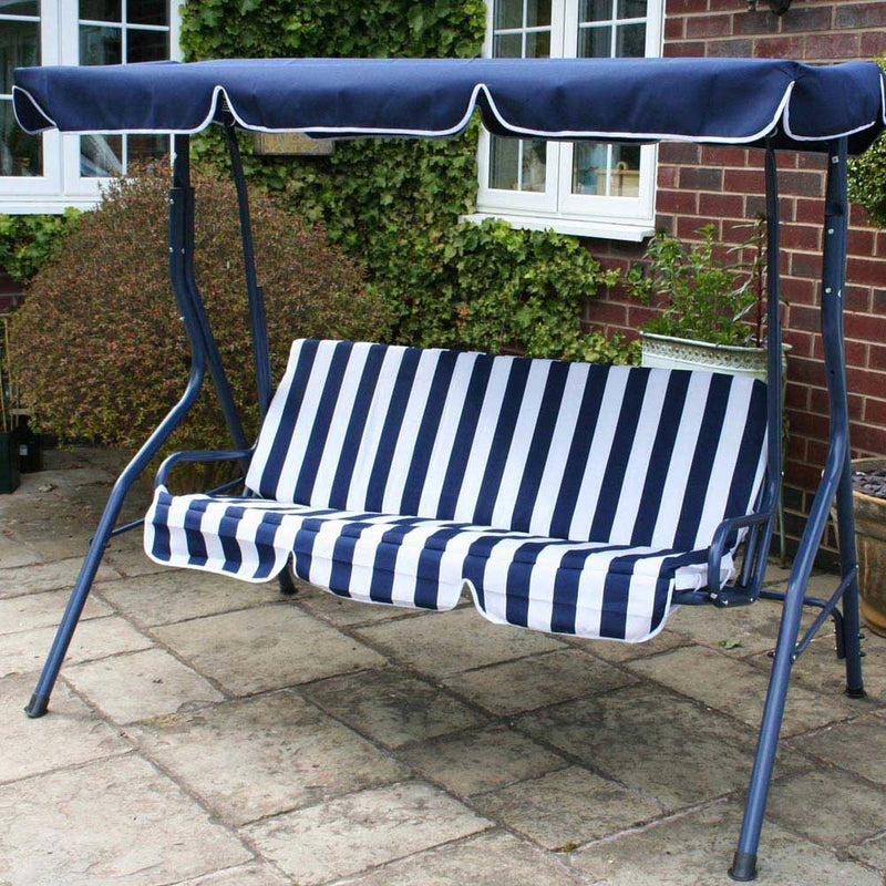 Dondolo da Giardino 3 Posti Altalena per Esterno Acciaio + Tettuccio BLU Bianco