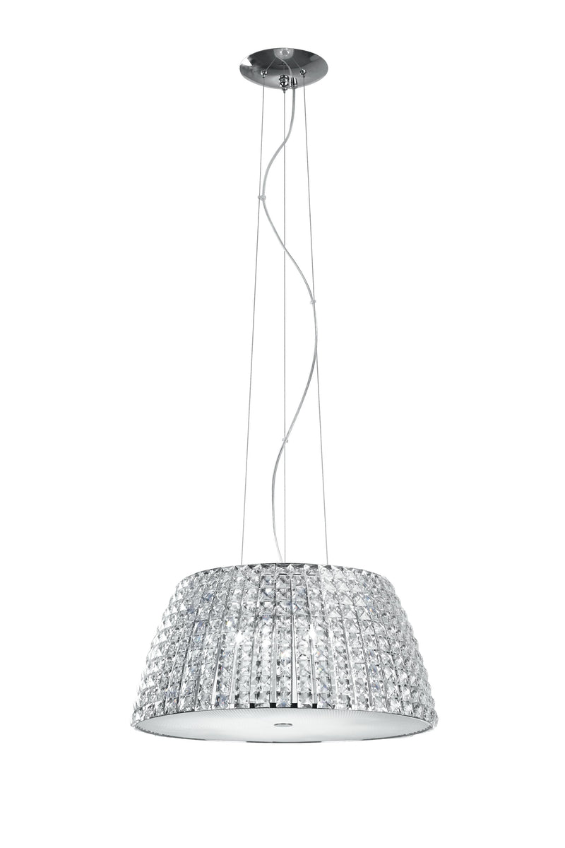 Lampadario Sospeso Circolare Metallo Cromo Cristalli K9 dffusore Vetro Moderno G9