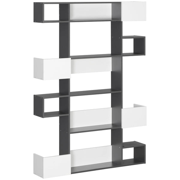 acquista Modernes Bücherregal mit 5 Ebenen und 8 Regalen 120 x 20 x 171 cm aus grauer und weißer Spanplatte