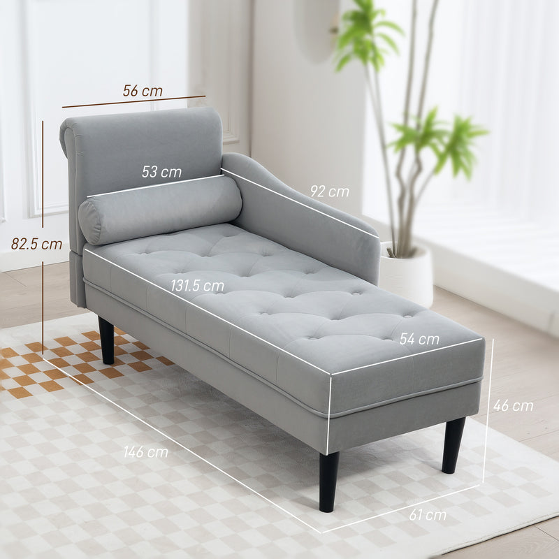 Poltrona Chaise Longue 146x61x82,5 cm Con Sponte e Cuscino Rivestimento Trapuntato Effetto Velluto Grigio  