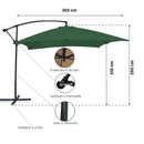 Ombrellone Lampara da Giardino Palo Laterale Ø300 cm in Acciaio e Poliestere Verde Kios      