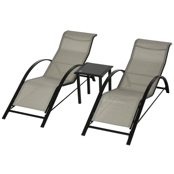 Set di 2 Lettini Prendisole 59x169x66 cm e Tavolino con Piano in Vetro Grigio acquista