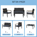 Set da Giardino Divano 2 Poltrone 1 Tavolino in Acciaio  WDC Nero