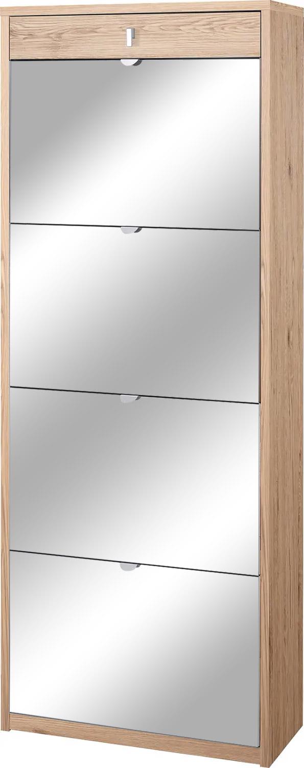 Schuhschrank 4 Türen mit Spiegel 1 Schublade 63 x 164 x 29 cm Eiche natur prezzo