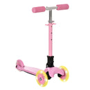 Monopattino Pieghevole 3 Ruote per Bambini 54,7x32,5x59-69 cm in Metallo e Alluminio Rosa