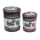 Set 2 Pouf Contenitore Tondo in MDF Moto Grigio Scuro