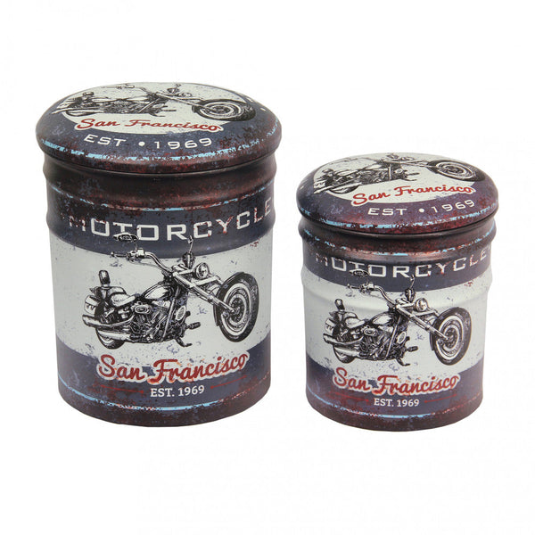 prezzo Set 2 Pouf Round Container aus dunkelgrauem Moto MDF