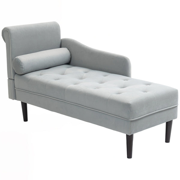 acquista Poltrona Chaise Longue 146x61x82,5 cm Con Sponte e Cuscino Rivestimento Trapuntato Effetto Velluto Grigio