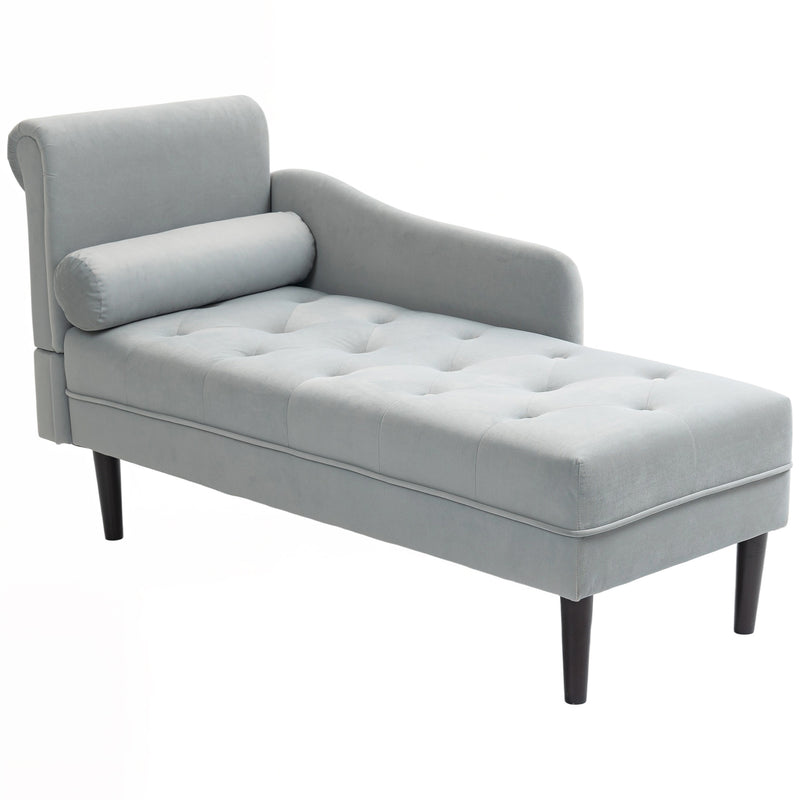 Poltrona Chaise Longue 146x61x82,5 cm Con Sponte e Cuscino Rivestimento Trapuntato Effetto Velluto Grigio  