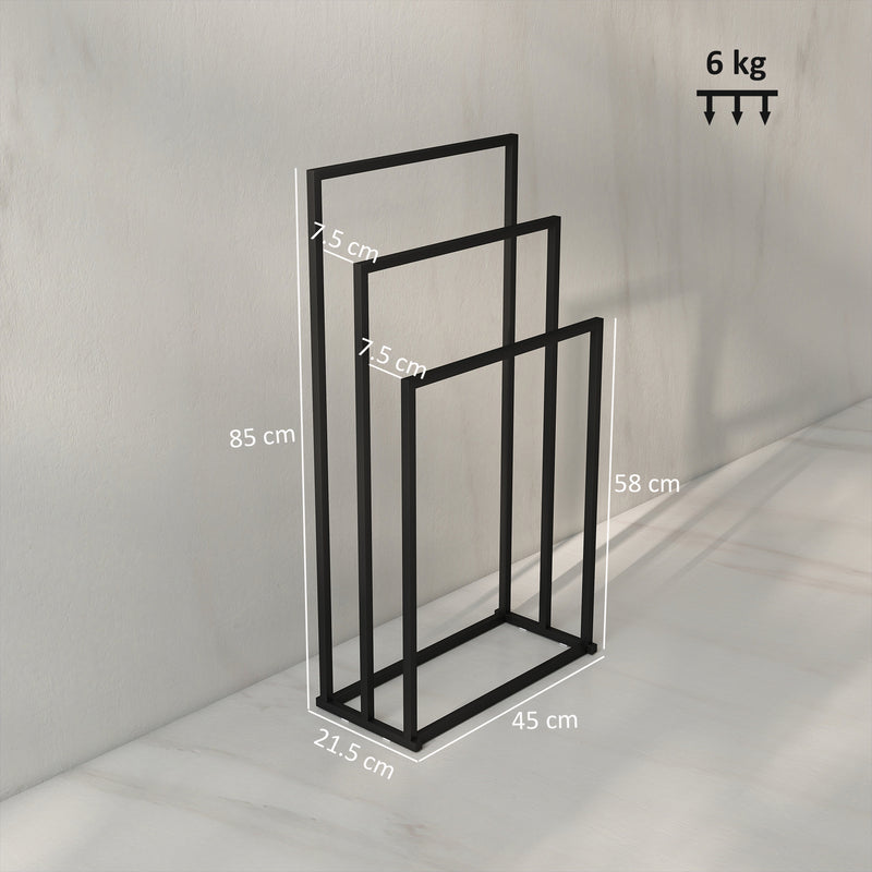 Portasciugamani da Terra a 3 Bracci Autoportante 45x21.5x85 cm in Acciaio Nero      