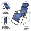 Sedia Sdraio Reclinabile e Richiudibile Rio 65x90x108 cm con Poggiatesta in Poliestere con Struttura in Acciaio Blu Mélange      