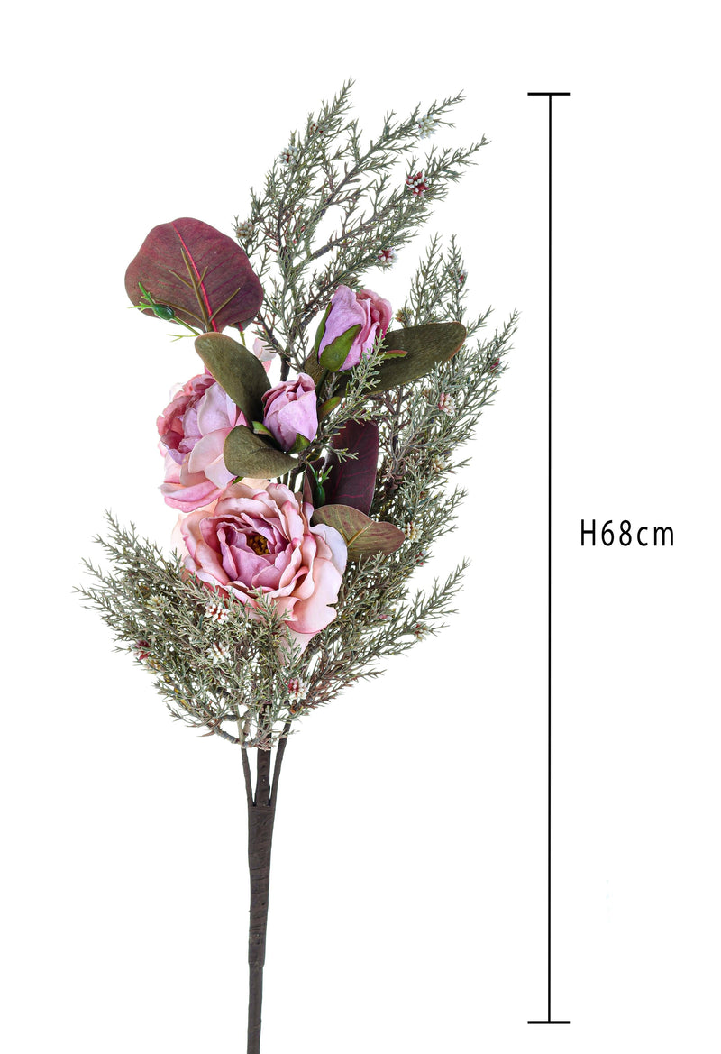 Set 4 Mazzo di Rose Artificiale Dry Look Altezza 68 cm Rosa