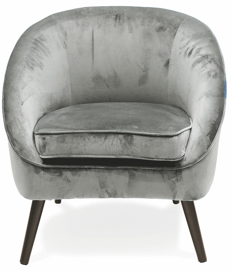 Poltrona Imbottita in Velluto con Gambe in Legno Soriani Grigio Chiaro