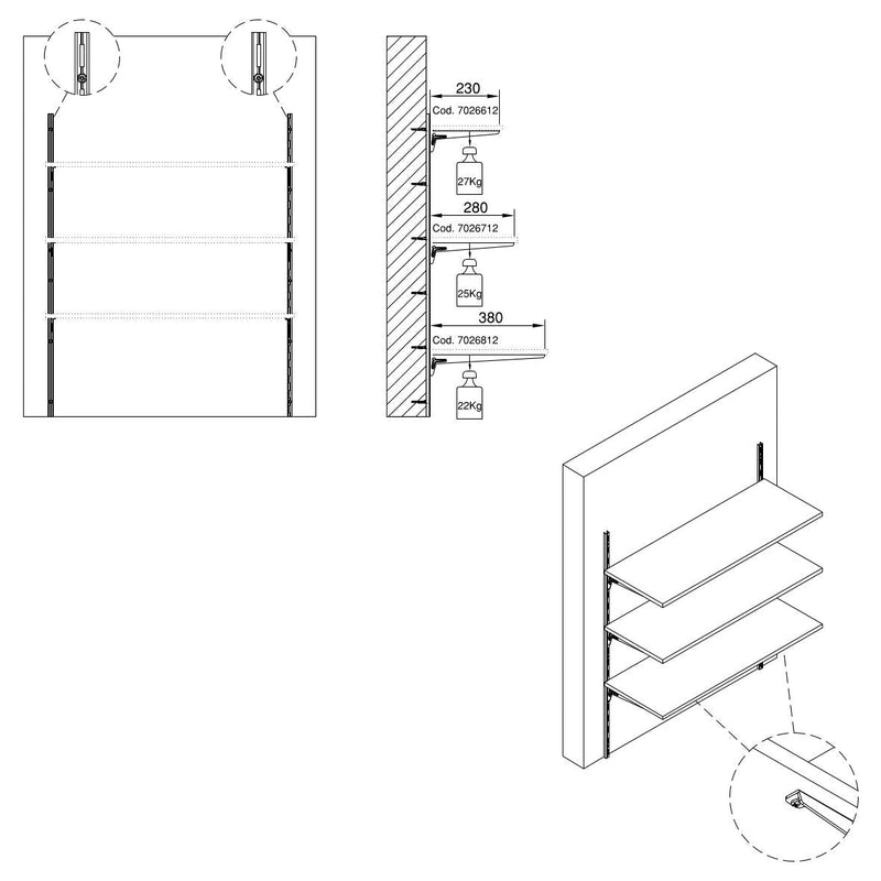 Kit per Fissaggio Mensole 280 mm in Acciaio Emuca Bianco