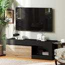 Mobile TV Moderno da 60" con Armadietto 140x40x48 cm 2 Ante e Ripiano Aperto in Legno Ingegnerizzato Nero e color Legno      