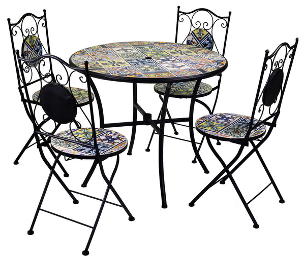 acquista Gartentisch und 4 Stühle aus Metall mit schwarzem Adami-Trapani-Mosaik