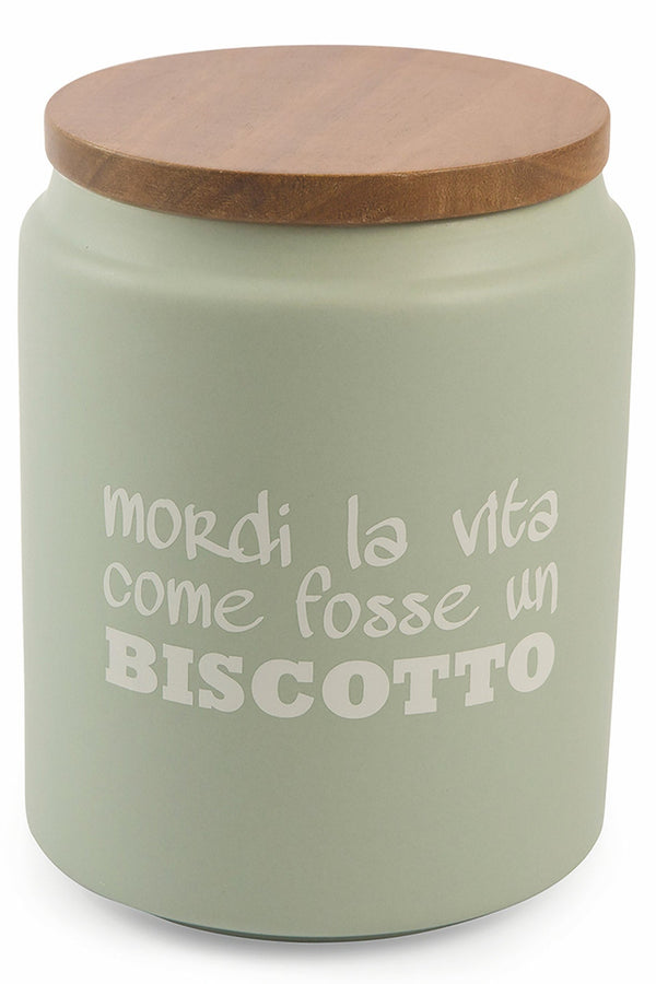 Keksdose aus Steinzeug mit Aufschrift Ø14x18 cm mit Bambusdeckel Villa d'Este Home Tivoli online