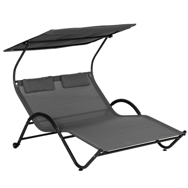 Lettino Prendisole 2 Posti da Giardino 200x137x138 cm con Tetto Parasole in Acciaio Grigio sconto