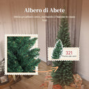 Albero di Natale Artificiale Slim 48x48x180 cm con 321 Rami a Forma di Abete e Base in Plastica Verde      