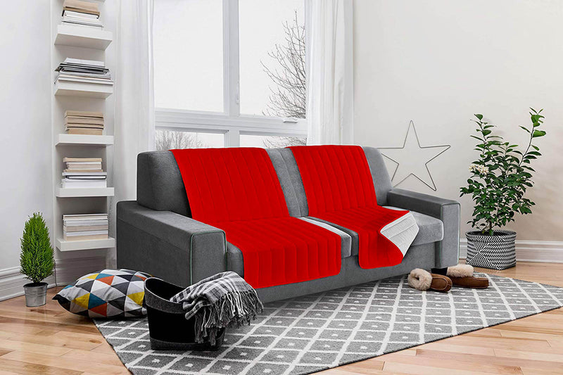 Copridivano a Fascia Doubleface Trapuntato 60x190cm Rosso/Grigio Chiaro